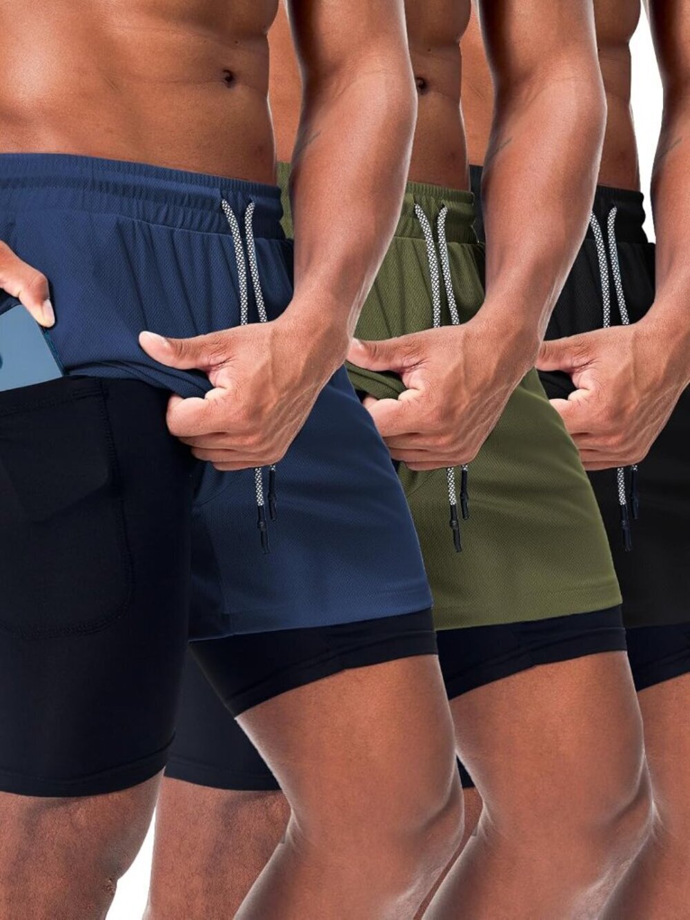 3 Pack Mens Athletic Gym Shorts Quick Dry Workout Lightweight Shorts 2 in 1 Runn